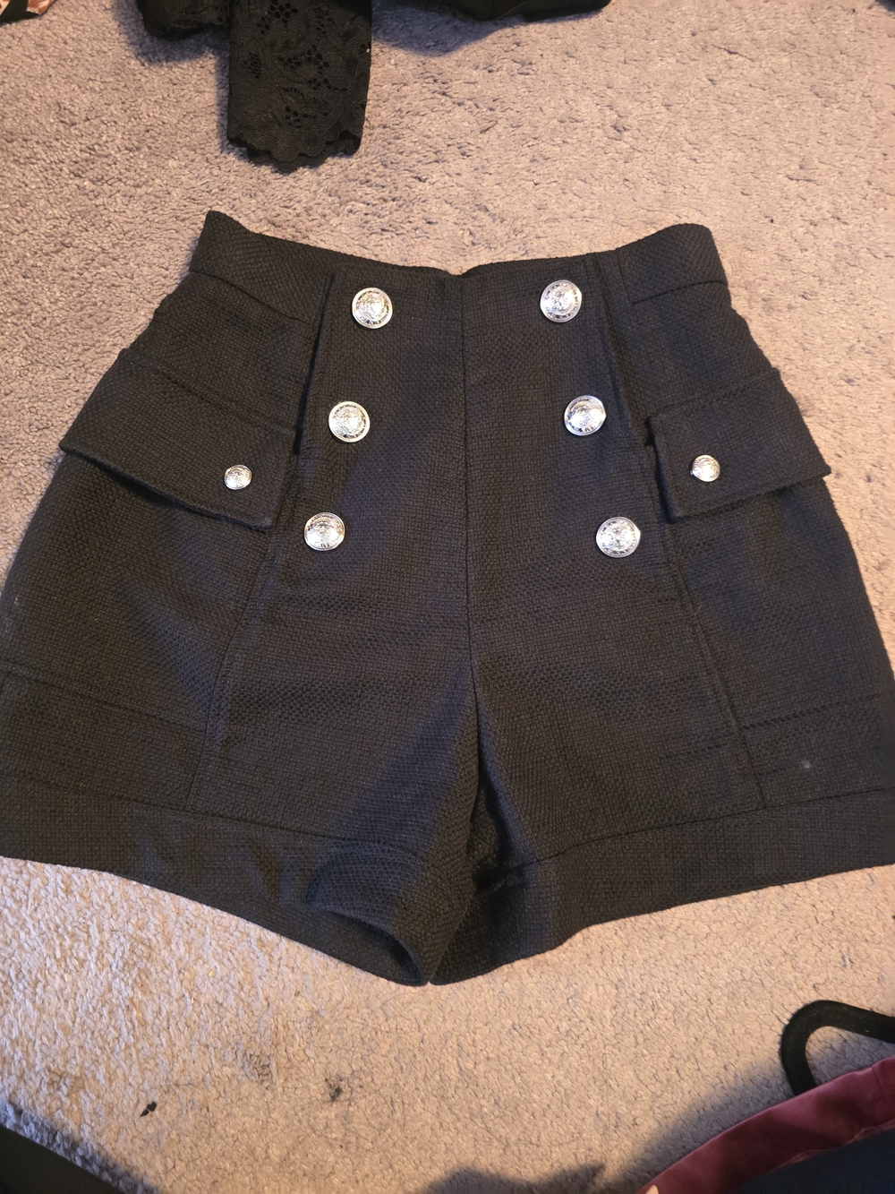 Balmain Black High-Waist DOUBLE BREASTED Shorts